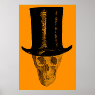 Affiche Chapeau haut-de-forme crâne orange