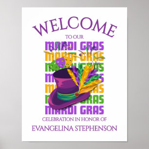 Affiche Chapeau Haut-de-Forme Plumes MARDI GRAS