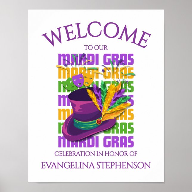 Affiche Chapeau Haut-de-Forme Plumes MARDI GRAS  (Devant)