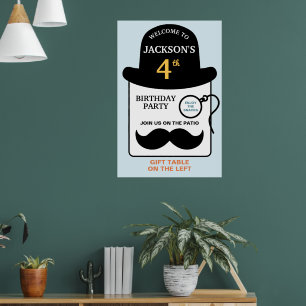 Affiche Chapeau melon mignon et monocle pour fête d'annive