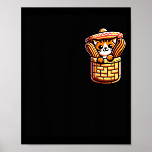 Affiche Chapeau Mexicain Drôle Chat Churros Pocket Cinco D