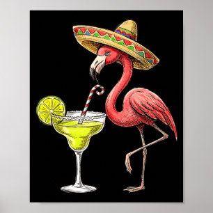 Affiche chapeau mexicain flamant margarita cinco de mayo