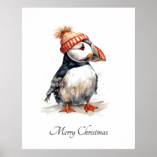 Affiche Chapeau personnalisé de puffin de Noël orange à po