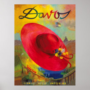 Affiche Chapeau rouge sur le paysage montagneux estival, D