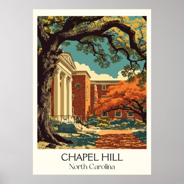 Affiche Chapel Hill NC Université Vintage Campus Art (Devant)