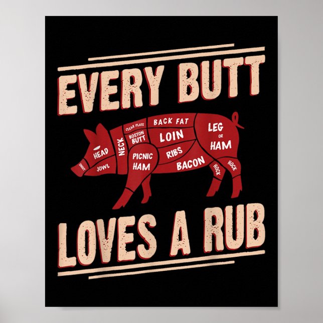 Affiche Chaque Butt aime Rub Grilling Bbq Smoker Cadeau Pa (Devant)