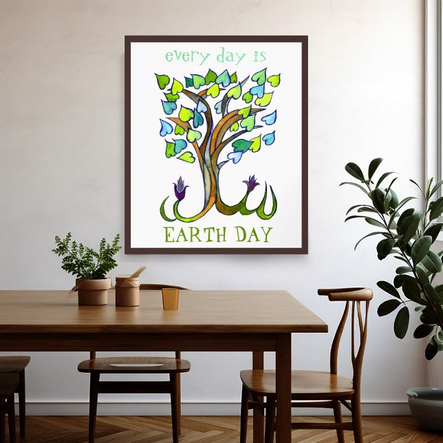 Affiche Chaque jour est Jour des terres sauver les arbres  (Every day is Earth Day save trees heart art Poster
)