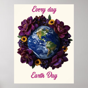 Affiche Chaque Jour Jour de la Terre Fleur Design Planète