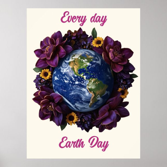 Affiche Chaque Jour Jour de la Terre Fleur Design Planète (Devant)