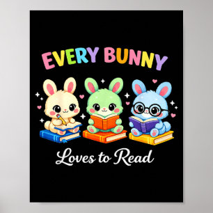 Affiche Chaque lapin adore lire Pâques lecture mignonne