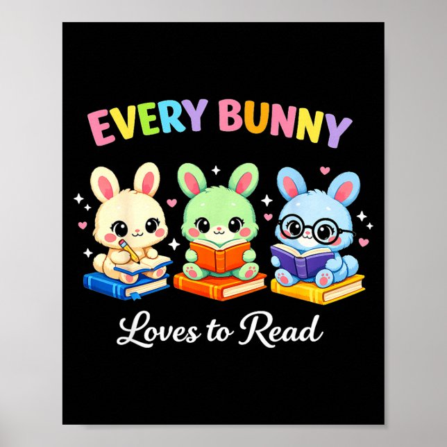 Affiche Chaque lapin adore lire Pâques lecture mignonne (Devant)