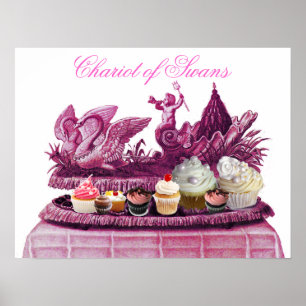 AFFICHE CHAR CHAR PINK ANTIQUE DE CYGNES ET CUPCAKES