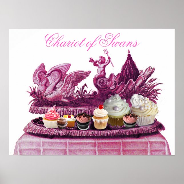 AFFICHE CHAR CHAR PINK ANTIQUE DE CYGNES ET CUPCAKES (Devant)