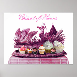 AFFICHE CHAR CHAR PINK ANTIQUE DE CYGNES ET CUPCAKES