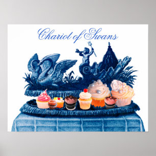 AFFICHE CHAR CHARGÉ DE CYGNE ROSE ANTIQUE ET CUPCAKES