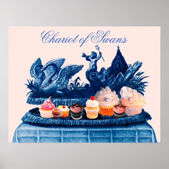 AFFICHE CHAR CHARRETTE ROSE ANTIQUE DE CYGNES ET CUPCAKES (Devant)