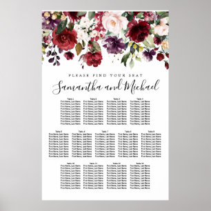 Affiche Char de Mariage à 13 tables de fleurs rouges de Bo