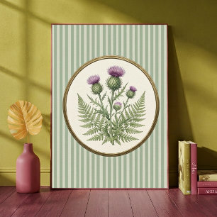 Affiche Chardon écossais botanique vintage et vert fougère