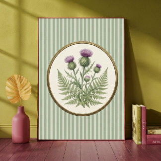 Affiche Chardon écossais botanique vintage et vert fougère