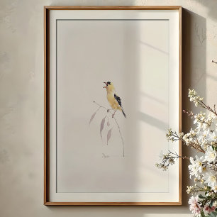Affiche Chardonneret jaune américain chantant - Art aquare