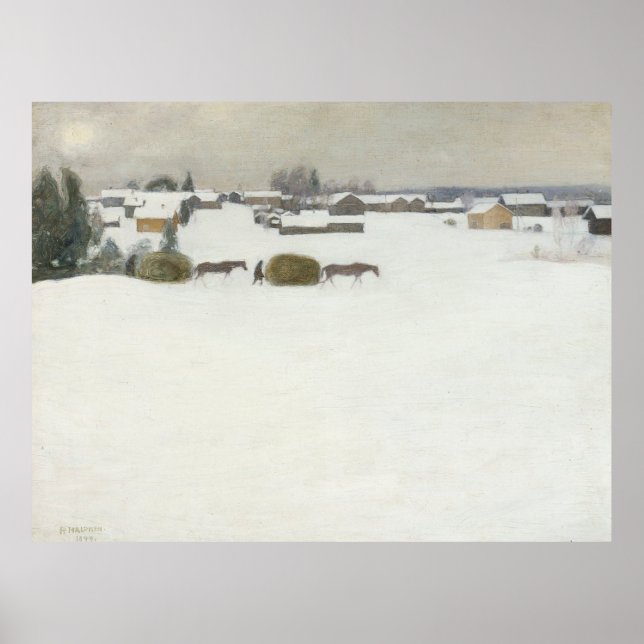 Affiche Charge de foin | Paysage hivernal Pekka Halonen (Devant)