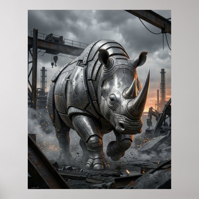 Affiche Charge de Rhino en acier (Devant)