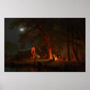 Affiche Chariot Conestoga Oregon Trail Feu de camp au clai