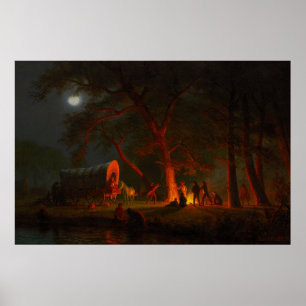 Affiche Chariot Conestoga Oregon Trail Feu de camp au clai