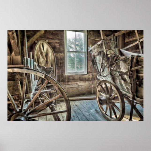 Affiche Chariot couvert, roue de chariot en bois (Devant)