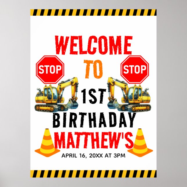 Affiche Chariot de construction 1ère fête d'anniversaire (Devant)