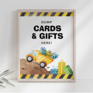 Affiche Chariot de construction Dump cadeaux ici Signe de