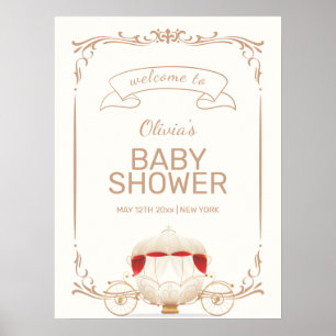Affiche Chariot de fée élégant en or Bienvenue à la baby s