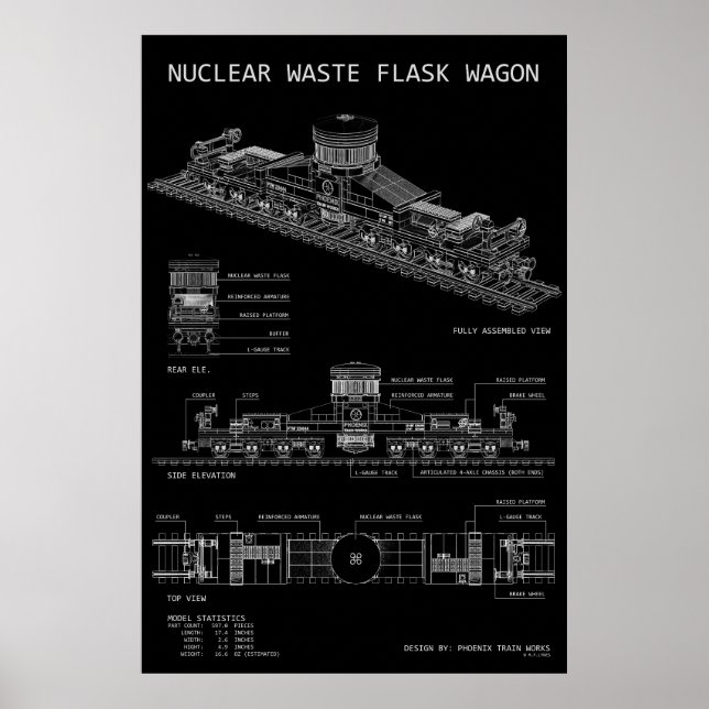 Affiche Chariot de flacon de déchets nucléaires PTW "Bluep (Devant)