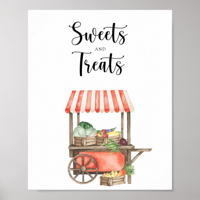Affiche Chariot de marché pour baby shower - douceurs et f (Devant)