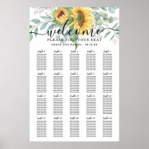 Affiche Chariot de placement de mariage au tournesol rusti