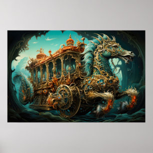 Affiche Chariot Trainant Transport Orné De Voyageurs