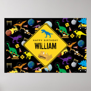 Affiche Chariots de construction Dinosaures dans l'espace