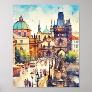 Affiche Charles Bridge Prague République Tchèque Aquarelle