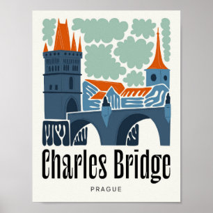 Affiche Charles Bridge Prague Tchèque Voyage abstrait flor