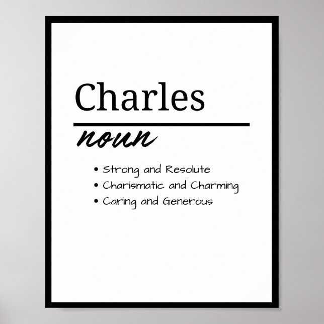 Affiche Charles, Garçon Nom Personnalisé Définition (Devant)