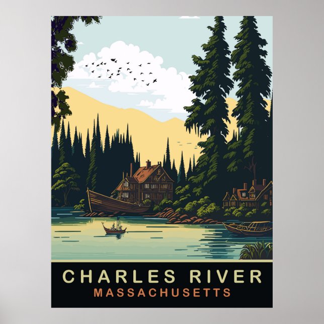 Affiche Charles River, MA, Vintage voyage (Devant)
