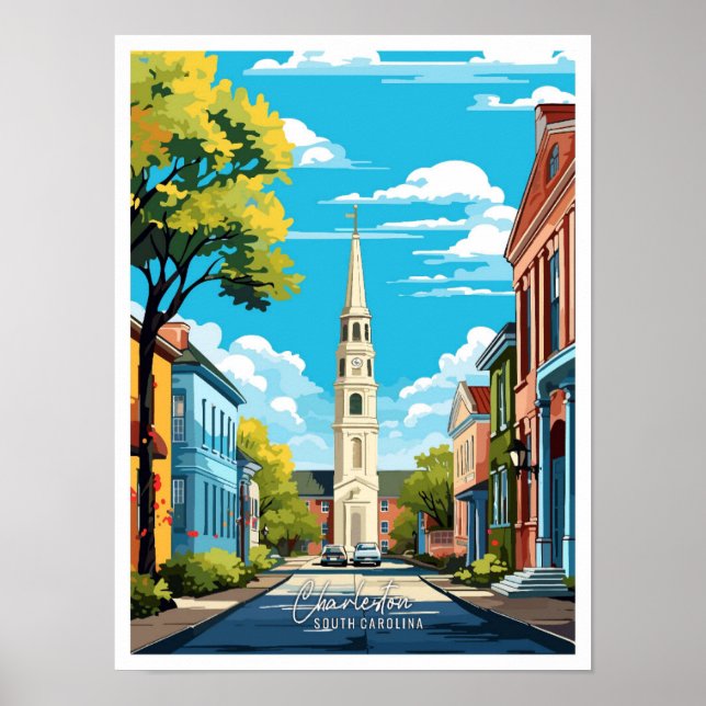 Affiche Charleston Caroline du Sud Illustration de voyage (Devant)
