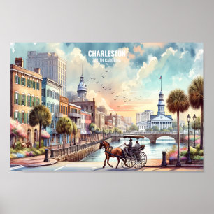 Affiche Charleston Caroline du Sud Places de voyage aquare