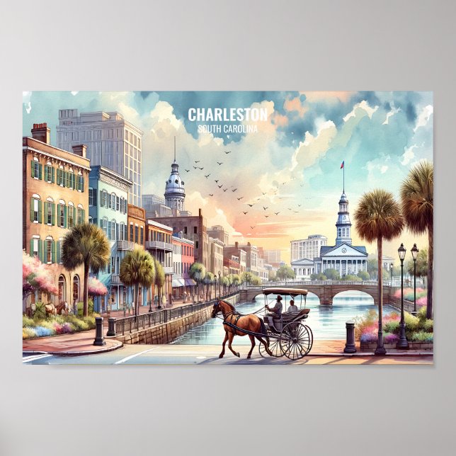 Affiche Charleston Caroline du Sud Places de voyage aquare (Devant)