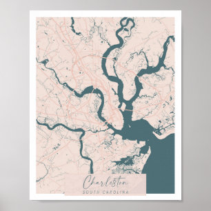 Affiche Charleston Caroline du Sud Rose et Bleu Cute