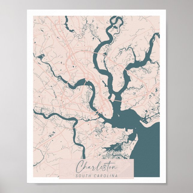 Affiche Charleston Caroline du Sud Rose et Bleu Cute (Devant)