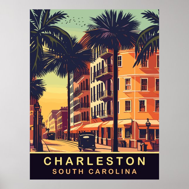 Affiche Charleston, City Streets, SC, Vintage voyage (Devant)