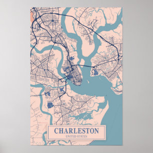 Affiche Charleston États-Unis Carte de la ville venteuse V