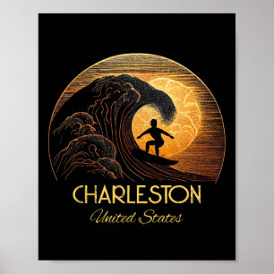 Affiche Charleston États-Unis Surfing Planche de surf