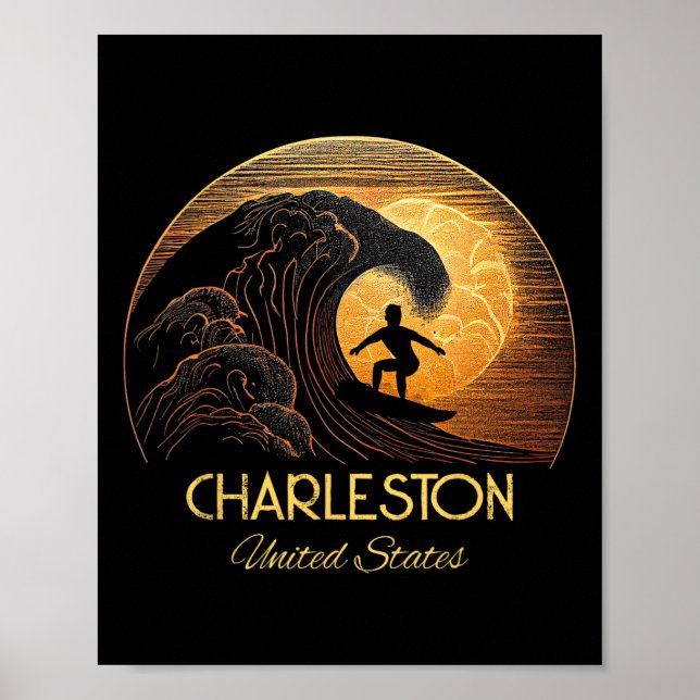 Affiche Charleston États-Unis Surfing Planche de surf  (Devant)